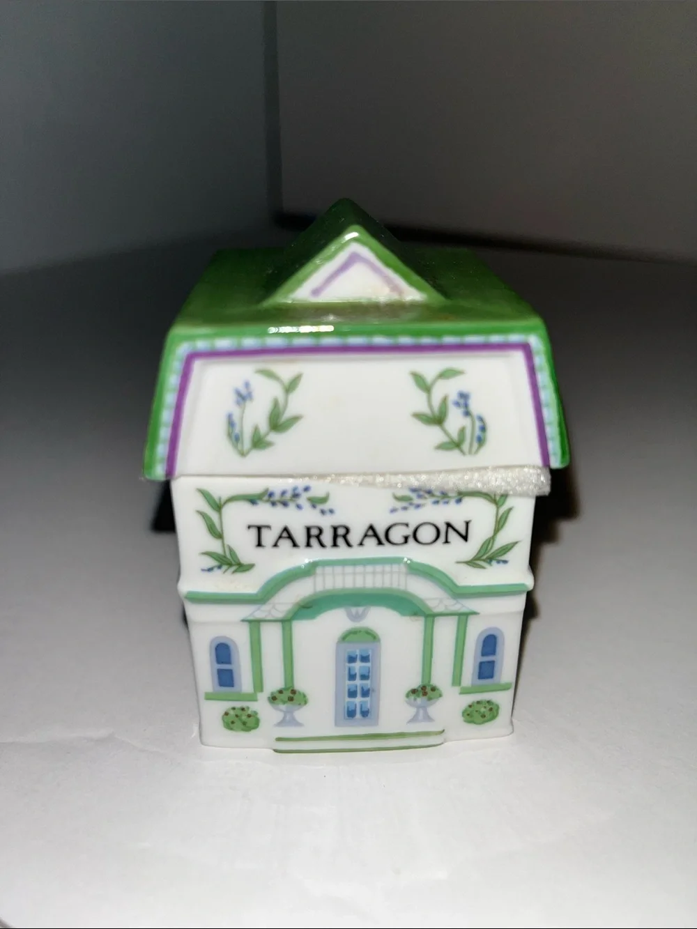 Lenox Tarragon Spice Jar House in Green, White, Purple, Blue